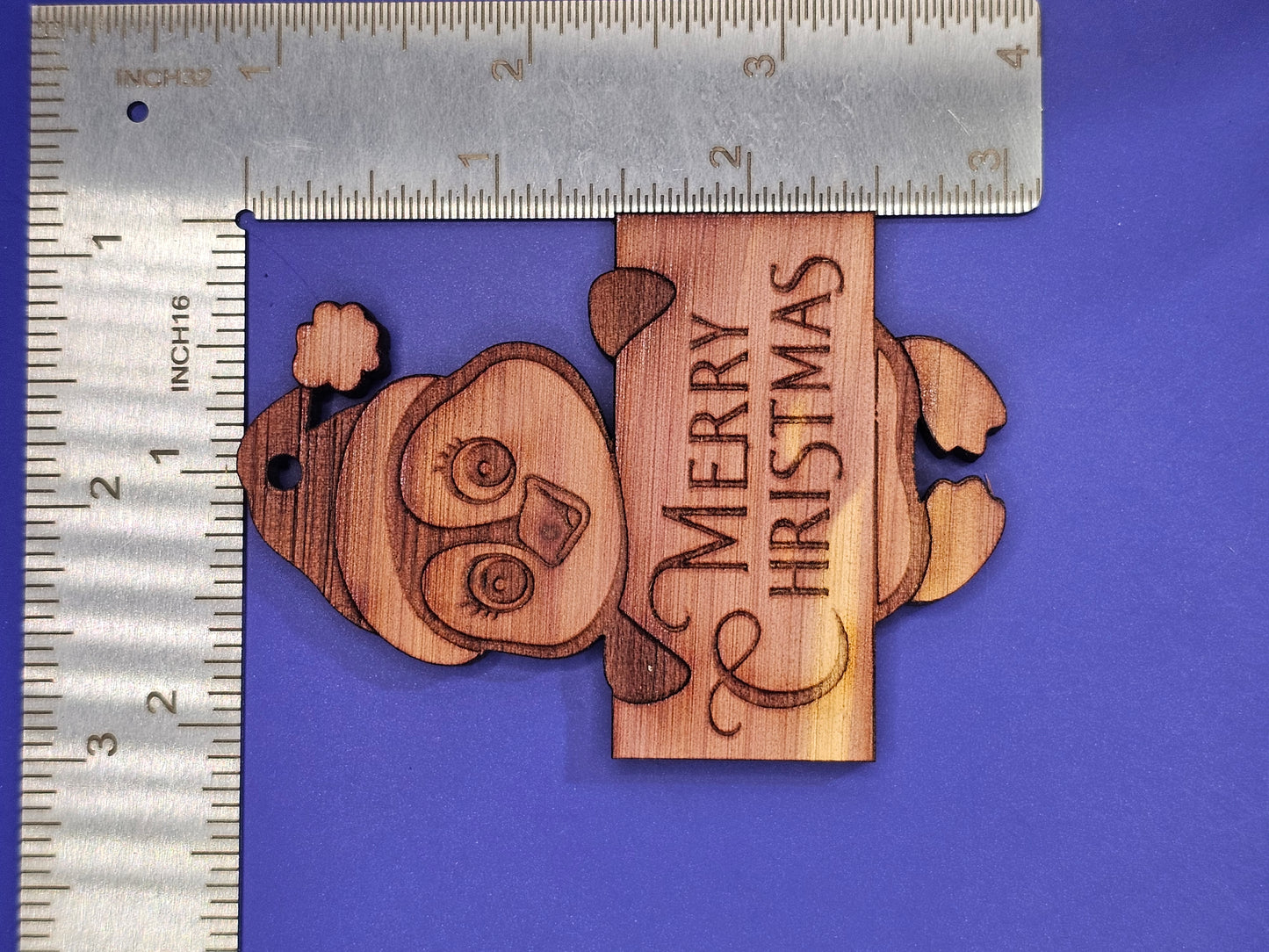 Penguin Merry Christmas Cedar Ornament