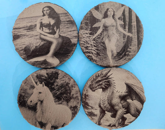 Fairy Tale Creature Slate Coasters (set of 4 with holder)