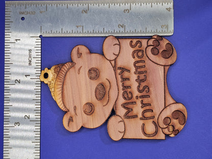 Polar Bear Merry Christmas Cedar Ornament