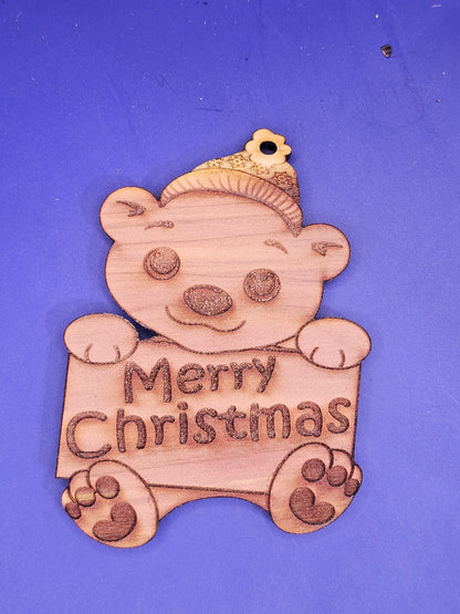 Polar Bear Merry Christmas Cedar Ornament