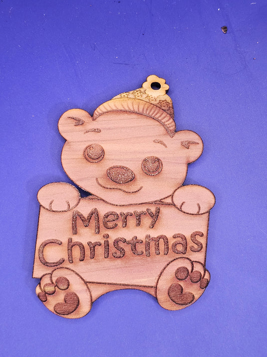 Polar Bear Merry Christmas Cedar Ornament