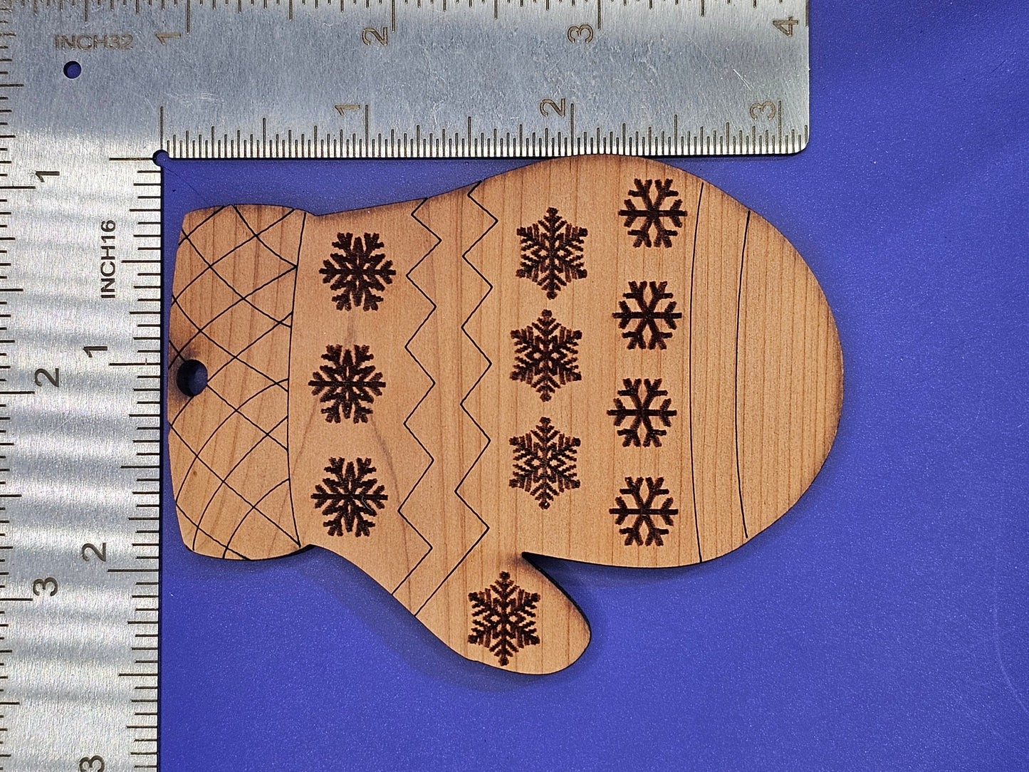 Mitten (small snowflakes) Cedar Ornament