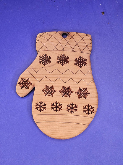 Mitten (small snowflakes) Cedar Ornament