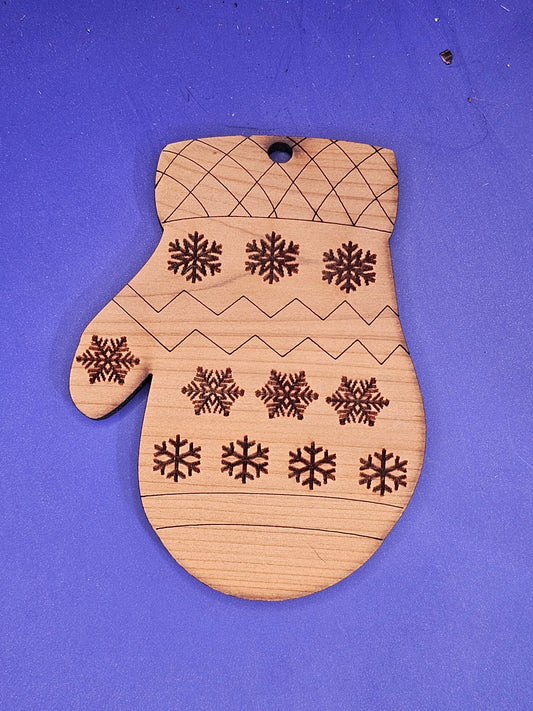Mitten (small snowflakes) Cedar Ornament