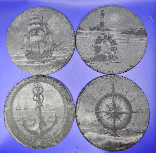 Nautical Collection Slate Coasters (set of 4 with holder)