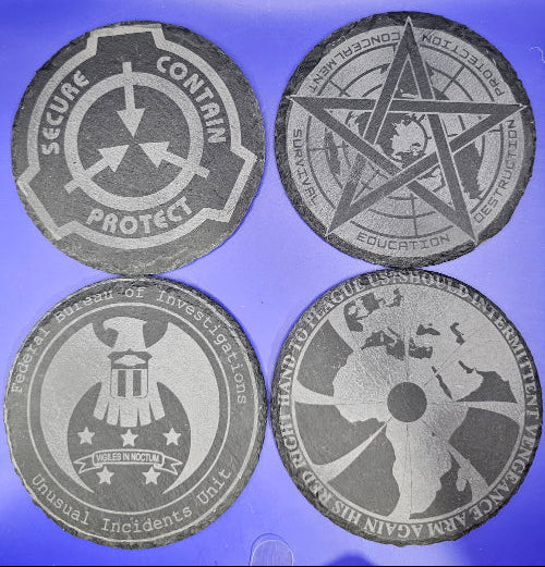 SCP Foundation Collection Slate Coasters (set of 4 with holder)
